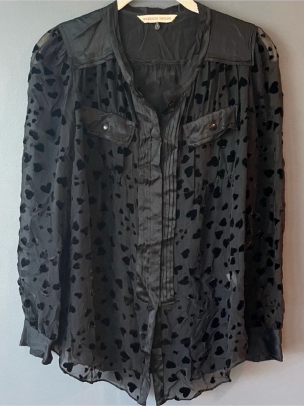 Rebecca Taylor Silk & Velvet Heart Button Down Shirt - Picture 2 of 8